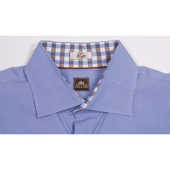 Peter Millar Blue Thin Striped Cotton Button-Up Dress Shirt Men's Large - Picture 4 of 5